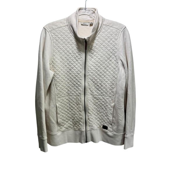 L.L. Bean Tops - LL Bean Women Quilted‎ Large Full-Zip Sweatshirt Classic Cream Soft